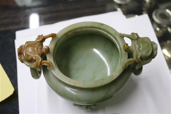 A Chinese jade tripod censer and cover